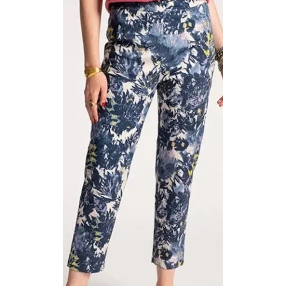 Frances Valentine Navy Oyster Lucy Abstract Floral Cropped Pants Cotton Size 6